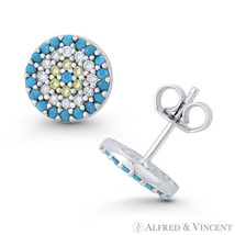 Evil Eye Luck Charm CZ &amp; Blue Nano Crystal 925 Sterling Silver 9mm Stud Earrings - £14.60 GBP