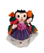 Folk Art Mexican Fiesta Maria Rag Doll  Handmade  Costume Fairtrade 8&quot; Toys - $15.85