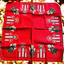 Vtg  Christmas Holiday Angels &amp; Candles 33”x35&quot; Red Tablecloth Topper Tr... - $23.25