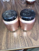 Vtg MCM Rose Copper Color Craft Aluminum Salt &amp; Pepper Shakers Set Bakelite Lids - £9.03 GBP