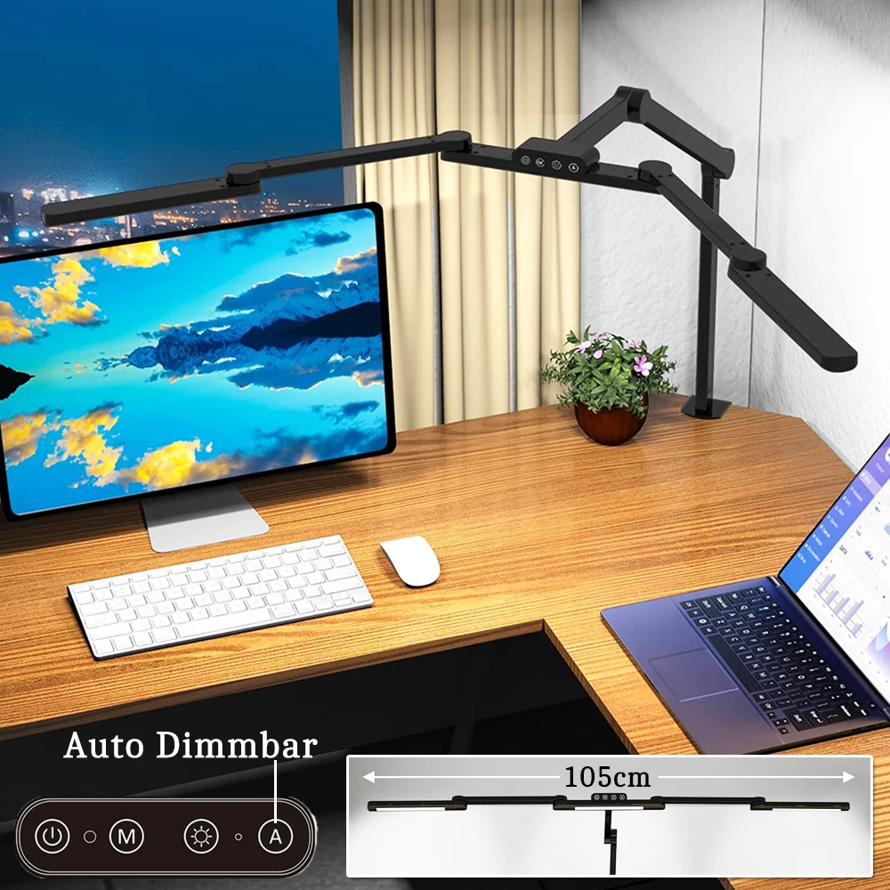 24W Double Head LED Desk Lamp Clip-on Swing Arm L-Shaped Architect Table Lamp - £65.31 GBP+