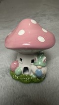 Pink Mushroom Easter Bunny Gnome House Ceramic Led Lit New - £9.74 GBP