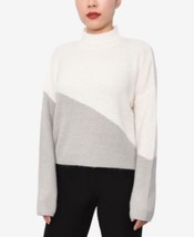 MSRP $44 Planet Gold Juniors&#39; Colorblocked Mock Neck Sweater White Gray Size XS - £5.36 GBP