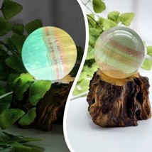 Candy Flourite Sphere, Free Lighted Wood Base, Crystal Sphere, Flourite ... - £48.11 GBP