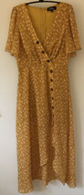 Lulus 90s Style Ochre Yellow Mustard Floral Maxi Slit Sun Dress Small 34&quot; Chest - £23.97 GBP
