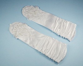 Bridal Prom Costume Adult Satin Fingerless Gloves white Elbow Length Party - £10.00 GBP