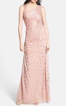 Adrianna Papell Foiled Dot Asymmetrical Mesh Blush Pink Long Dress Size 4 - £39.56 GBP