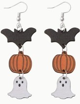 Wooden Halloween Pumpkin Bat Ghost Drop/Dangle Fashionable Earrings For Women - £7.92 GBP