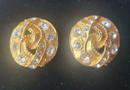 Large Yellow Gold Tone Round Matt Finish Etruscan Style Crystal ClipOn  ... - $89.99