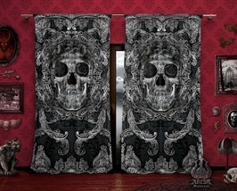 Dark Skull Curtains, Gothic Home Decor, Window Drapes, Sheer and Blackout, Singl - £133.16 GBP