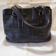 Vtg CALVIN KLEIN Black Leather Satchel Purse Handbag Double Handle Post ... - $34.64