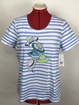 Nwt Kim Rogers Striped Short Sleeve Blue Beach T-Shirt Top Womens Petite Medium - £10.66 GBP