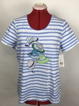 NWT Kim Rogers Striped Short Sleeve Blue Beach T-Shirt Top Womens PETITE... - £10.47 GBP