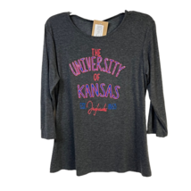 Kansas Jayhawks U-TRAU Womens Shirt T-Shirt Gray Scoop Neck 3/4 Sleeves M New - $18.99