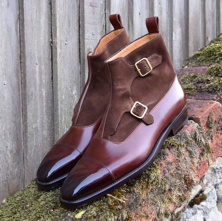 NEW Handmade 2 Tone Brown Boot, Double Monk Strap Boot, Leather Suede Cap Toe Bo