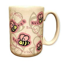 Bumble Bees Happy Valentine&#39;s Day Ceramic Coffee Mug Bee Mine Pink Gray ... - £9.22 GBP