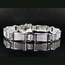 2.90 Ctw Real Moissanite 14K White Gold Plated Statement Link Men&#39;s Bracelets 8&quot; - $268.01