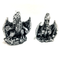 Vtg (Lot of 2) 3.5&quot; Resin Dragons Desktop Statues Fantasy PDM-96 Detailed Wings - £22.47 GBP