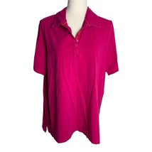 Catherines Short Sleeve Polo Shirt 14 Pink Buttons Collared Stretch Knit - $13.10