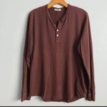 Buck Mason T-Shirt S Brown Henley Button Long Sleeve Pullover Preppy Cas... - $22.98