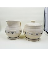 Longaberger Pottery Woven Tradition Blue Creamer and Sugar Bowl With Lid... - £31.59 GBP
