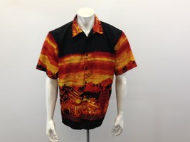 Black Night Hawaiian Shirt Men&#39;s Large Black Print Short Sleeve Button U... - €5,50 EUR