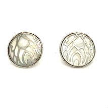 Vintage Signed 925 KCR Kenneth Cole Reaction Modern Inlay MOP Post Stud Earrings - £39.42 GBP