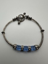 Vintage Silver Baby Blue Bead Choker Bracelet 7.25 inches - £18.79 GBP