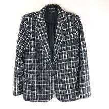 Fashion Nova Womens Jacket Blazer Tweed Metallic One Button Black White ... - $19.34