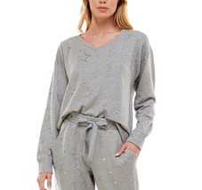 Roudelain Womens Foil-Star-Print Long Sleeves Pajama Top,Heather Gray,X-Large - £23.59 GBP