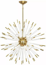 Mid Century Brass Sputnik 8 Light Glass Rod Chandeliers Lamps Lighting Fixture  - £404.11 GBP