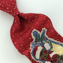CROFT &amp; BARROW RED BROWN PUPPY WINDOW Christmas Silk Necktie Tie 2-159 NWT - £15.79 GBP