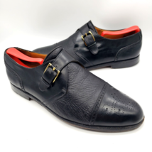 MEZLAN Athens Monk Strap Shoes Men’s Size 10 Wide Black Leather Gold Buckle - $829.47 MXN