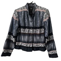 MSK Womens Blazer Jacket Medium Paisley Colorblock Patchwork Black Gray Silver - £13.65 GBP