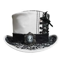Steampunk Black Crusty Band White Leather Top Hat - £281.49 GBP