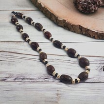 Necklace Vintage Wooden Bead Jewelry 20&quot; Length Handmade Beach Costume - £18.28 GBP