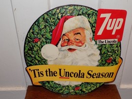 Vintage 7UP The Uncola Double Sided Holiday Santa Cardboard Sign - $99.00