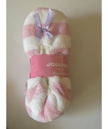 Womens Fleece Lined Pink &amp; White Ankle Slipper Socks with Grippers size ... - £6.61 GBP