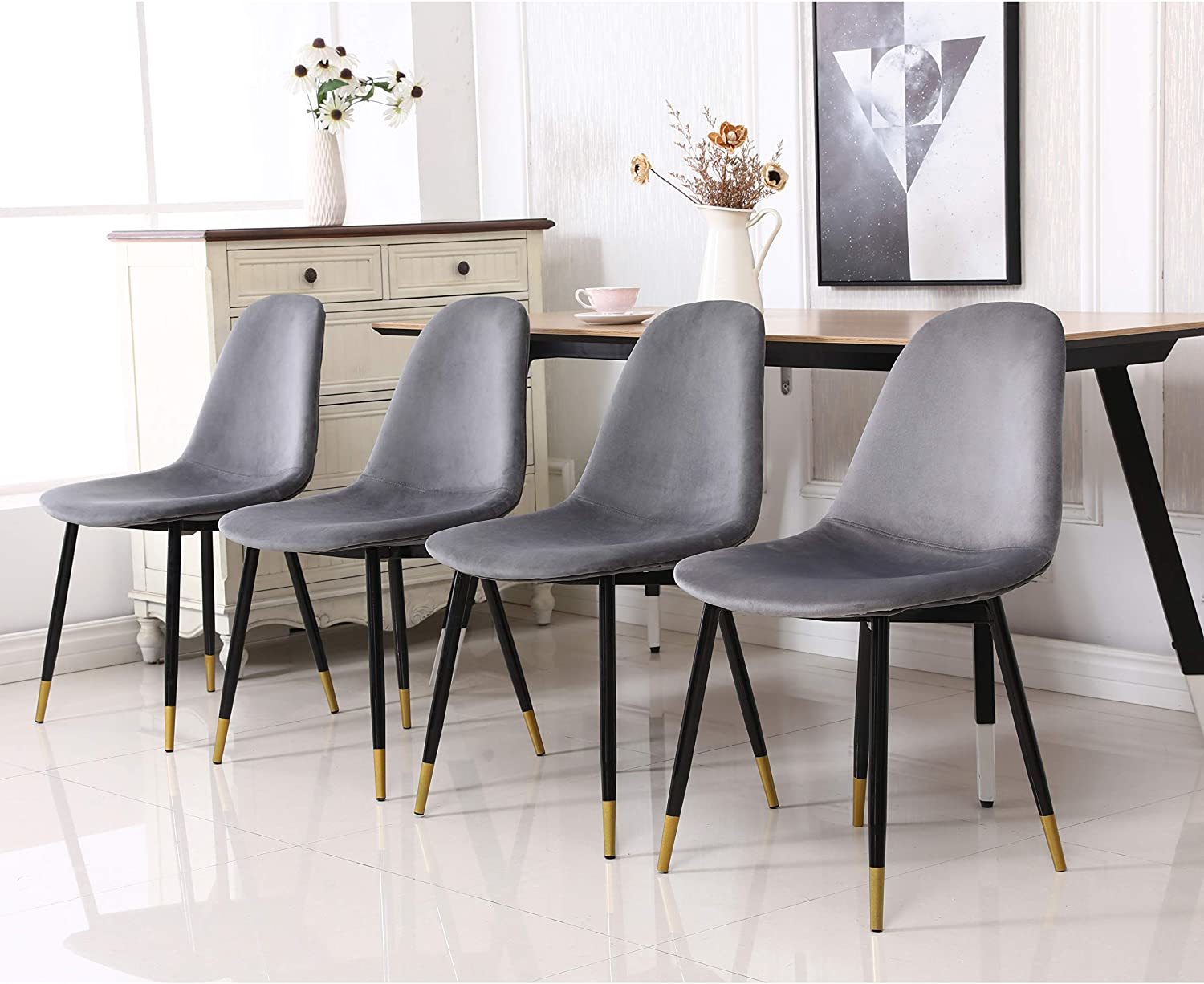Roundhill Furniture Lassan Contemporary Fabric Dining Chairs, Set of 4, Gray - $180.99