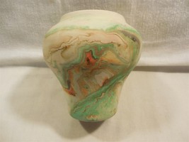 Vintage Nemadji Pottery USA Multi-Color Green Orange Swirl Vase Pot 5&quot; - £11.18 GBP