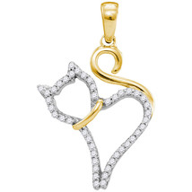 10kt Yellow Gold Womens Round Diamond Kitty Cat Feline Outline Animal Pendant - £111.11 GBP