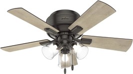 Hunter Crestfield Indoor Low Profile Ceiling Fan, 42&quot;, Noble Bronze, Wit... - $194.92
