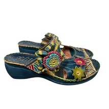 Elite by Corkys Love Wedge Sandals Slides Blue Multicolor Leather Sz 9 N... - $39.59