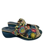 Elite by Corkys Love Wedge Sandals Slides Blue Multicolor Leather Sz 9 N... - $727.47 MXN