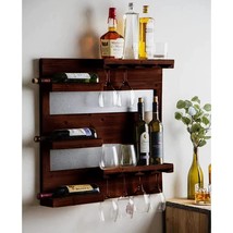Wine Rack Wood Bar Cabinets Walnut Finish bottle glass holder 24 by 26 in - $346.47