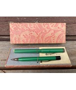 VTG Unmarked Green Fountain Pen &amp; Mechanical Pencil Set w Box 14 K Plate... - £14.75 GBP