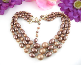 Vintage COCOA CHOCOLATE Beaded 3 Strands Multi Odd Beads 2 Tone 16&quot; to 2... - $346.45 MXN