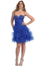 Sexy Strapless Beaded Bodice Ruffled Skirt Short Prom Party Missy Formal... - £67.92 GBP