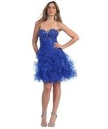 Sexy Strapless Beaded Bodice Ruffled Skirt Short Prom Party Missy Formal... - £68.10 GBP