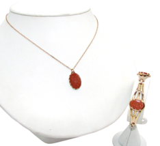 Sunstone Jewelry Set Solitaire Pendant Necklace and Matching Bracelet Gold Tone - £22.80 GBP